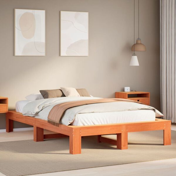 vidaXL Letto senza Materasso Marrone Cera 135x190 cm in Legno di Pino
