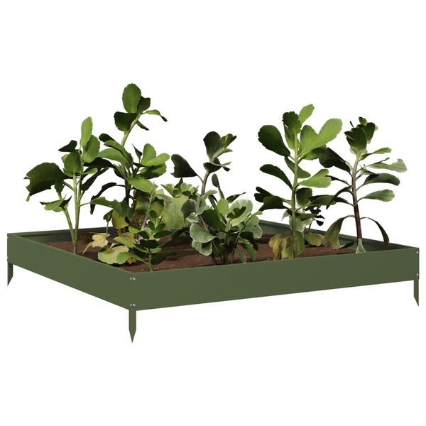 vidaXL Fioriera Rialzata Giardino Verde Oliva 100x100x18,5 cm Acciaio