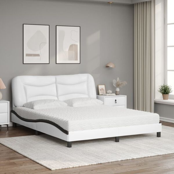 vidaXL Letto con Materasso Hvar Bianco e Nero 160x200cm Similpelle