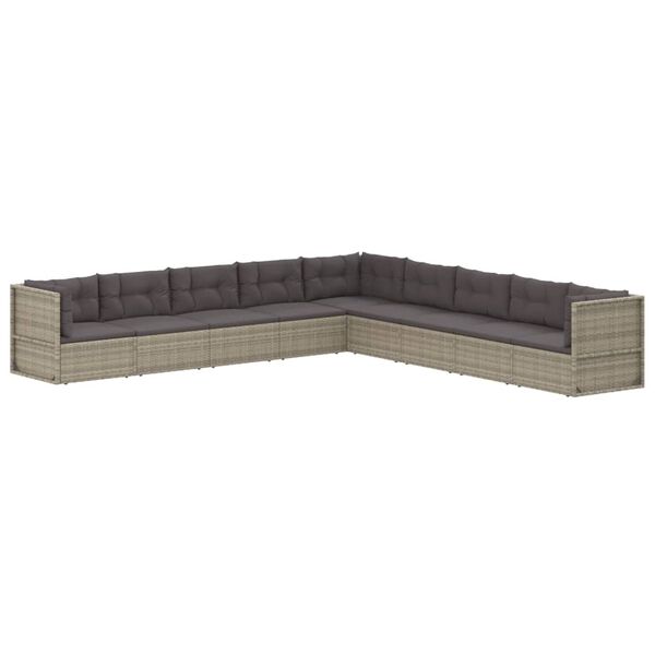 vidaXL Set Divani da Giardino 9 pz con Cuscini in Polyrattan Grigio