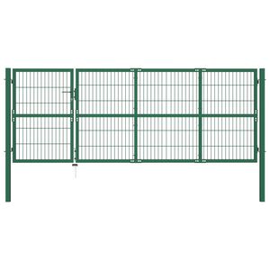 vidaXL Cancello per Recinzione da Giardino con Pali 350x120 cm in Acciaio Verde