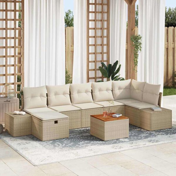 vidaXL Set Divano da Giardino con cuscino 8 pcs Beige Poly Rattan