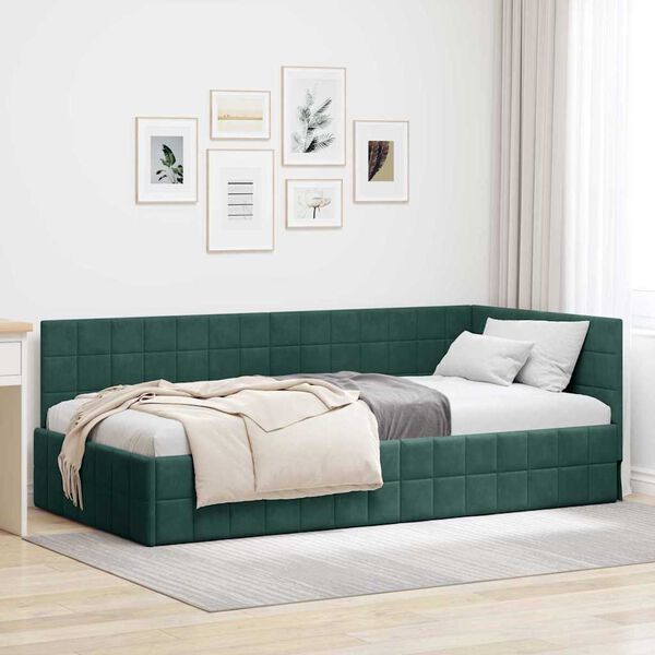 vidaXL Cornice del letto ad angolo Verde Scuro 90 cm x 200 cm Velluto
