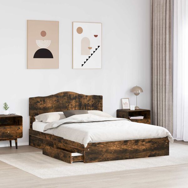 vidaXL Letto con Contenitore con testiera Rovere fum&eacute; 160 x 200 cm