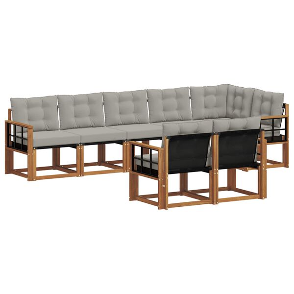 vidaXL Set di divani da esterno 8 pcs Grigio Naturale e Chiaro