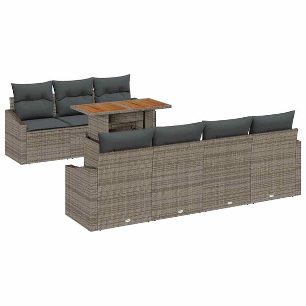 vidaXL Set Divano da Giardino 8 pcs Grigio Poly Rattan