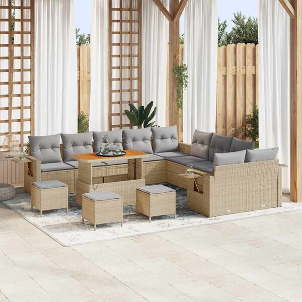 vidaXL Set Divano da Giardino con cuscino 14 pcs Beige polyrattan