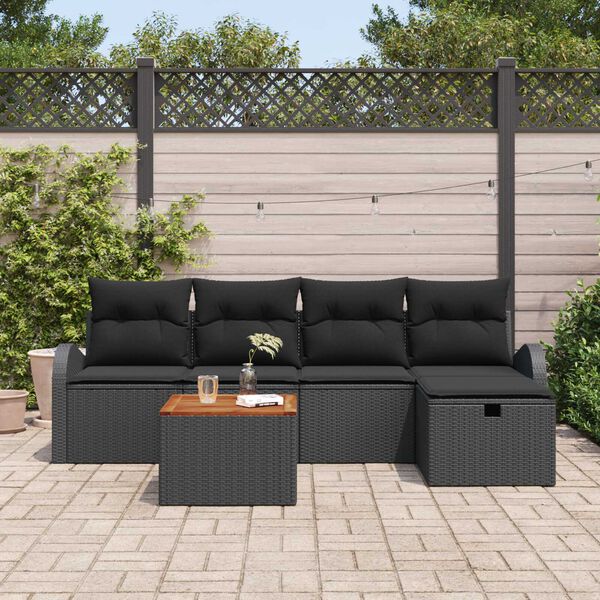 vidaXL Set Divano da Giardino con cuscino 6 pcs Nero Poly Rattan