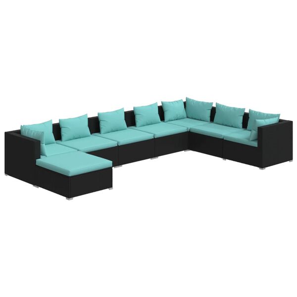 vidaXL Set Salotto da Giardino 8 pz con Cuscini in Polyrattan Nero