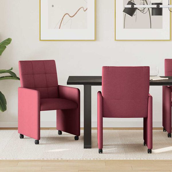 vidaXL Sedie da Pranzo con Ruote 2 pcs Rosso vino 58 x 65 x 94 cm