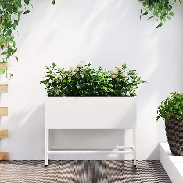 vidaXL Vaso da Giardino Rialzato Bianco 60 x 26 x 48 cm Acciaio