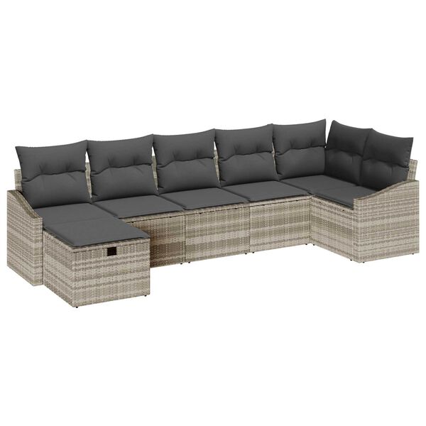 vidaXL Set di divani con cuscino Grigio chiaro polyrattan