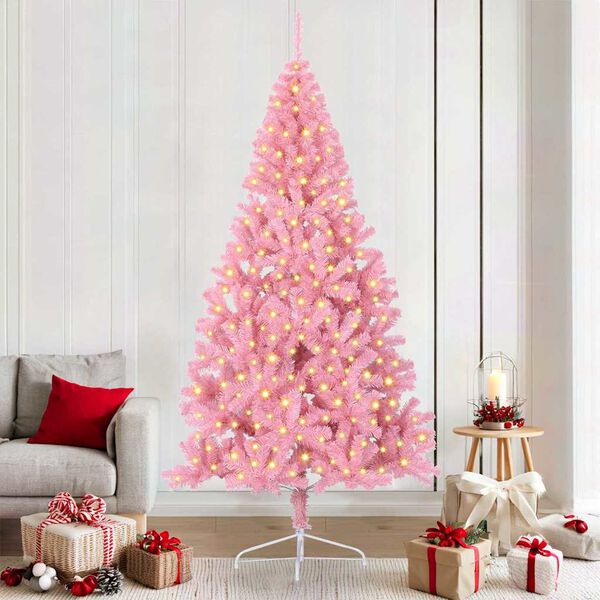 vidaXL Albero di Natale artificiale con luci integrate Rosa 210 cm PVC