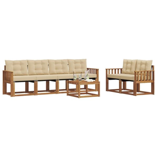 vidaXL Set di divani da esterno con cuscino 7 pcs Naturale e Beige