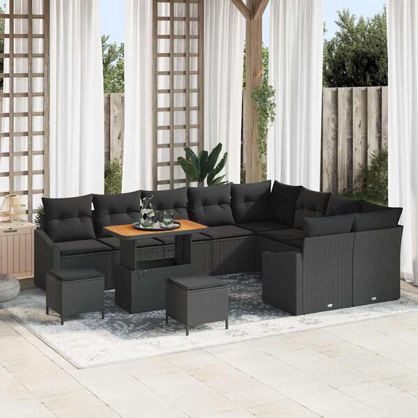 vidaXL Set Divano da Giardino con cuscino 12 pcs Nero 90 x 55 x 71 cm