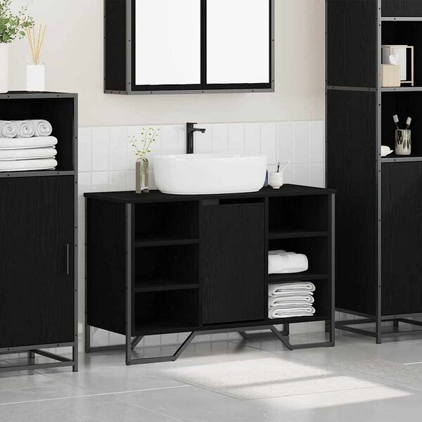 vidaXL Armadio per Lavabo da Bagno Rovere Nero 91 x 35 x 60 cm