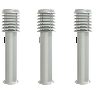 vidaXL Lampade da Terra Esterni con Presa 3 pz Argento 60 cm Acciaio