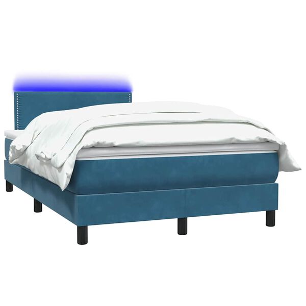 vidaXL Letto a Molle con Materasso e LED Blu Scuro 120x210 cm in Velluto