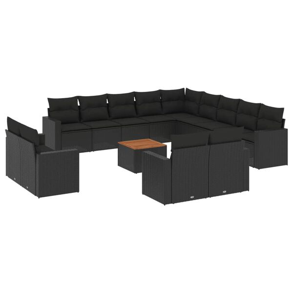 vidaXL Set Divani da Giardino 14pz con Cuscini in Polyrattan Nero