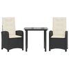 vidaXL Set da Pranzo da Giardino 3 pz con Cuscini Nero in Polyrattan