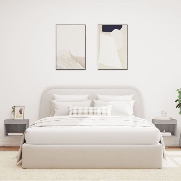 vidaXL Comodini con Luci LED a Parete 2pz Grigio Sonoma