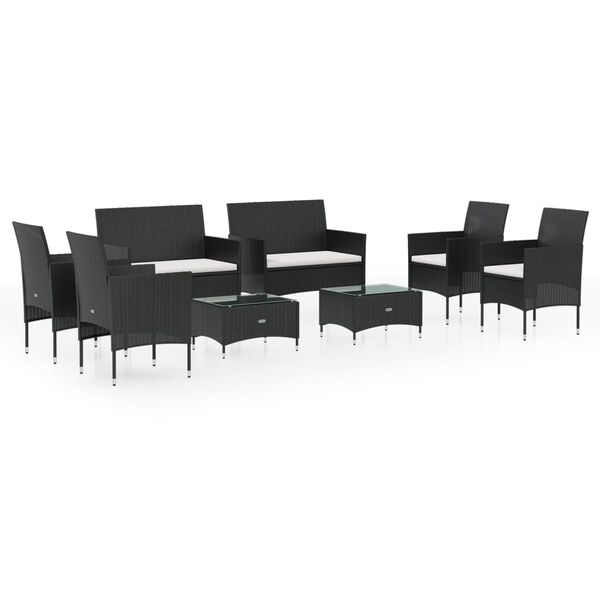 vidaXL Set Divani da Giardino 8 pz con Cuscini in Polyrattan Nero