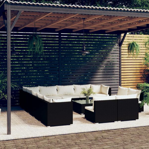 vidaXL Set Divani da Giardino 14 pz con Cuscini in Polyrattan Nero