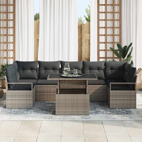 vidaXL Set Divano da Giardino con cuscino 8 pcs Grigio polyrattan