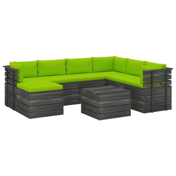 vidaXL Set Divani da Giardino su Pallet 8 pz con Cuscini Massello Pino
