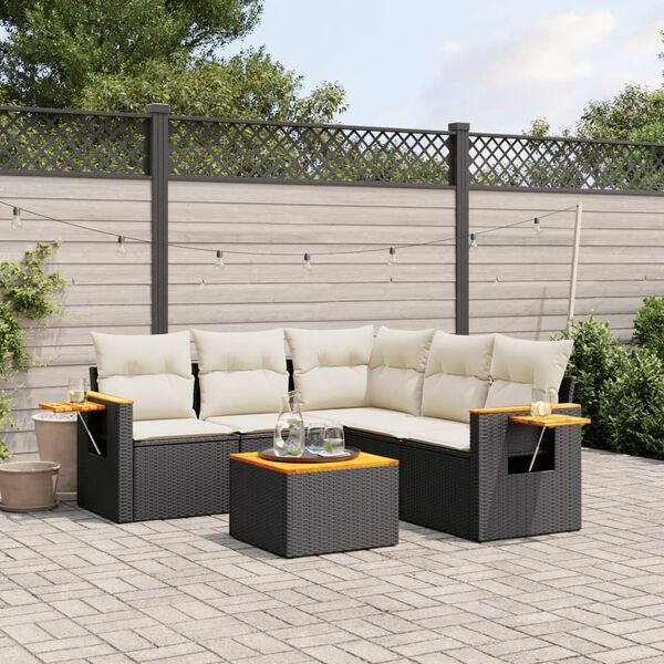 vidaXL Set Divano da Giardino 6 pz con Cuscini Nero in Polyrattan