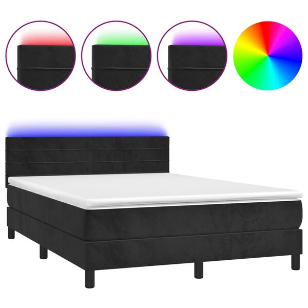 vidaXL Letto a Molle con Materasso e LED Nero 140x190 cm in Velluto