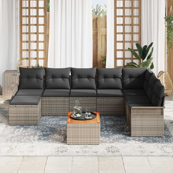 vidaXL Set Divano da Giardino 9 pcs Grigio polyrattan