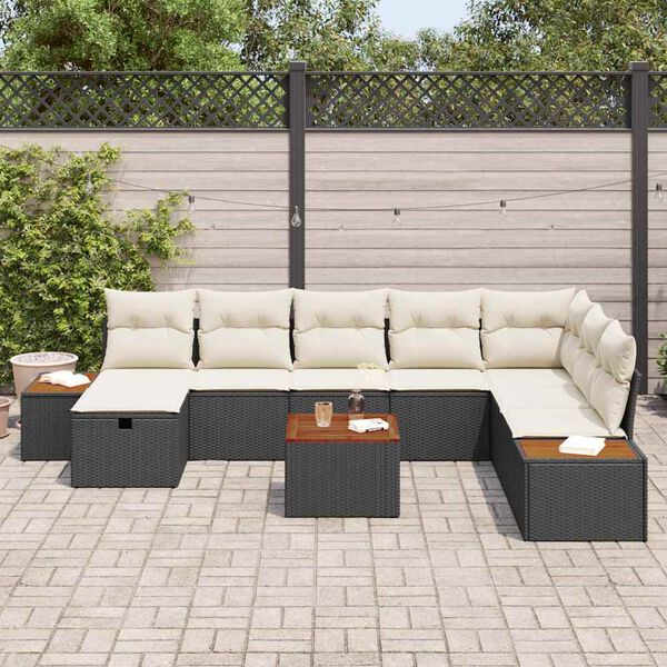 vidaXL Set Divano da Giardino con cuscino 9 pcs Nero Poly Rattan