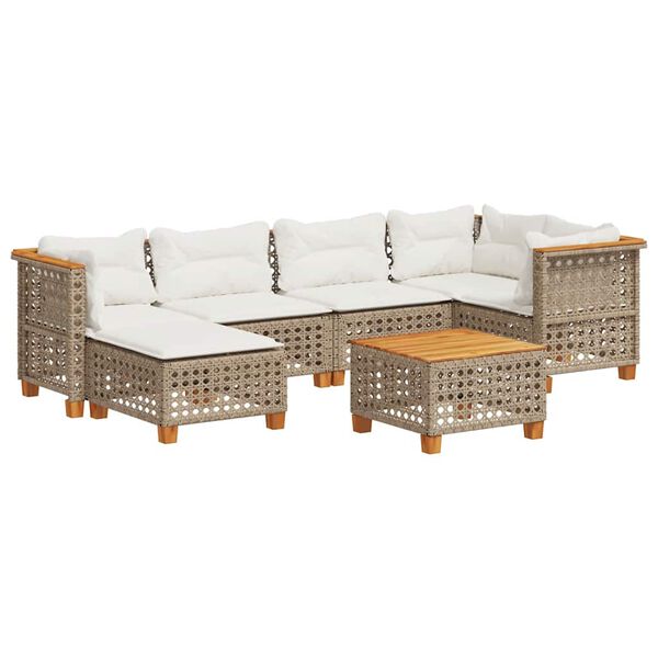 vidaXL Set Divani da Giardino 7 pz con Cuscini Beige in Polyrattan