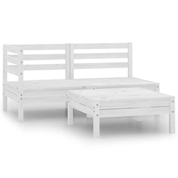 vidaXL Set Divani da Giardino 3 pz in Legno Massello di Pino Bianco