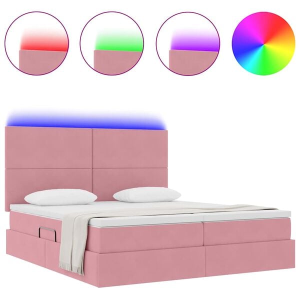 vidaXL Letto con luci a strisce a LED Rosa 180 x 200 cm Velluto