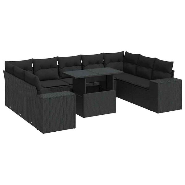 vidaXL Set Divani da Giardino 10pz con Cuscini in Polyrattan Nero
