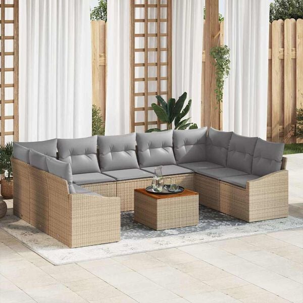vidaXL Set Divano da Giardino con cuscino 10 pcs Beige polyrattan