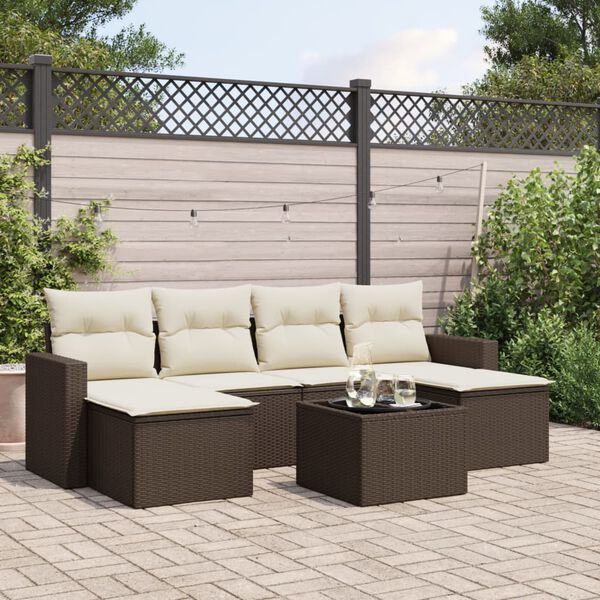 vidaXL Set Divani da Giardino 7 pz con Cuscini Marrone in Polyrattan