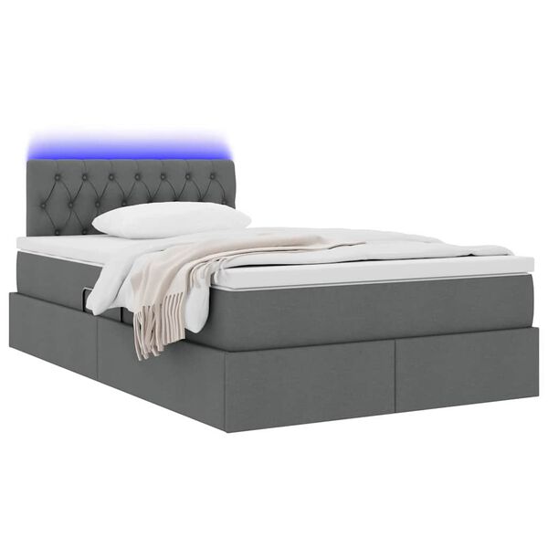 vidaXL Letto con contenitore e LED Grigio scuro 120 x 190 cm