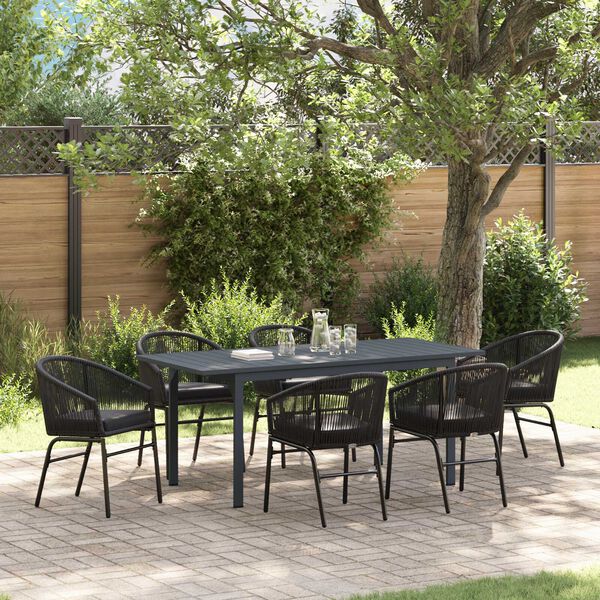 vidaXL Set da Pranzo per Giardino 7 pcs Nero polyrattan