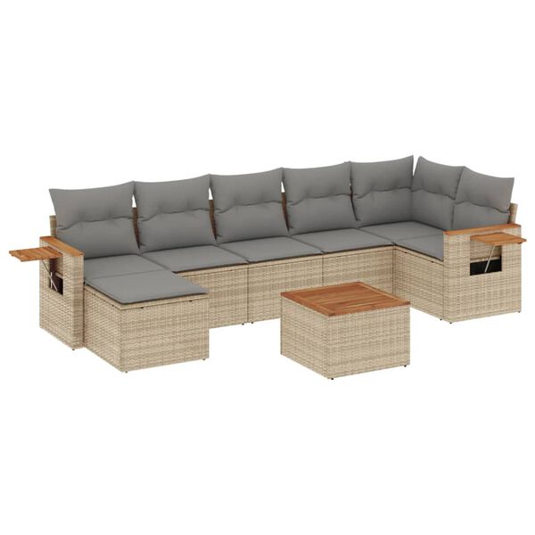 vidaXL Set Divano da Giardino 8 pz con Cuscini Beige in Polyrattan