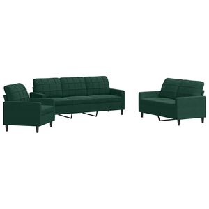 vidaXL Set di Divani 3 pz con Cuscini Verde scuro in Velluto