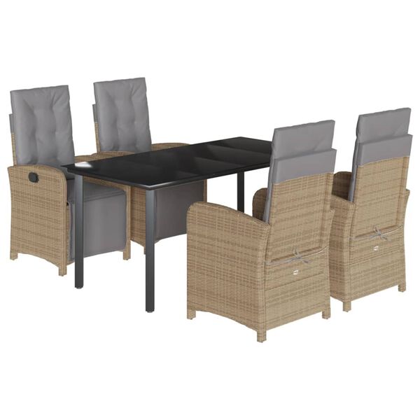 vidaXL Set da Pranzo da Giardino 5 pz con Cuscini Beige in Polyrattan
