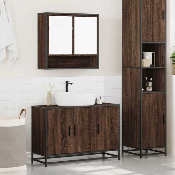 vidaXL Set Mobili da Bagno 2 pz Rovere Marrone in Legno Multistrato