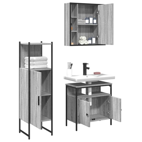 vidaXL Set Mobili da Bagno 3 pz Grigio Sonoma in Legno Multistrato