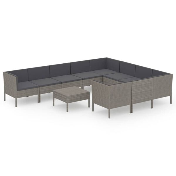 vidaXL Set Divani da Giardino 11 pz con Cuscini in Polyrattan Grigio