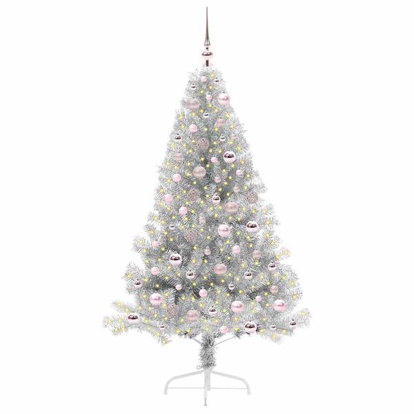 vidaXL Albero di Natale artificiale con luci integrate Argento 180 cm
