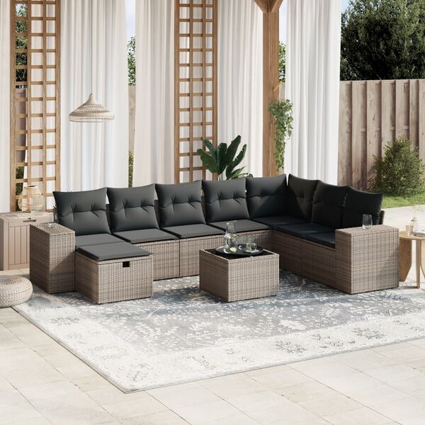 vidaXL Set Divano da Giardino 8 pz con Cuscini Grigio in Polyrattan