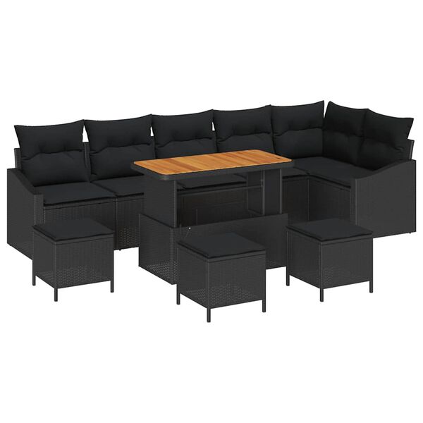 vidaXL Set Divano da Giardino con cuscino 10 pcs Nero polyrattan